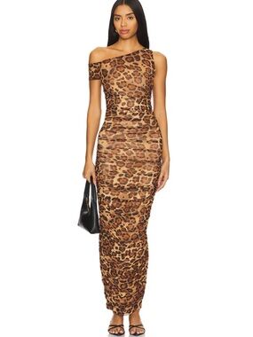 AFRM One-Shoulder Leopard-Print Maxi Dress - Brown/Black